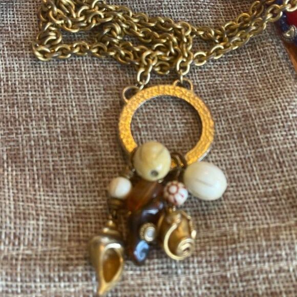 Rare Leslie Block Chunky Long Statement Necklace Gold Tone Charm Accents 32" VTG - Picture 7 of 10